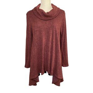 Paper Crane Burgundy Oversized Stretch Tunic Turtleneck Cape Sweater Size Large